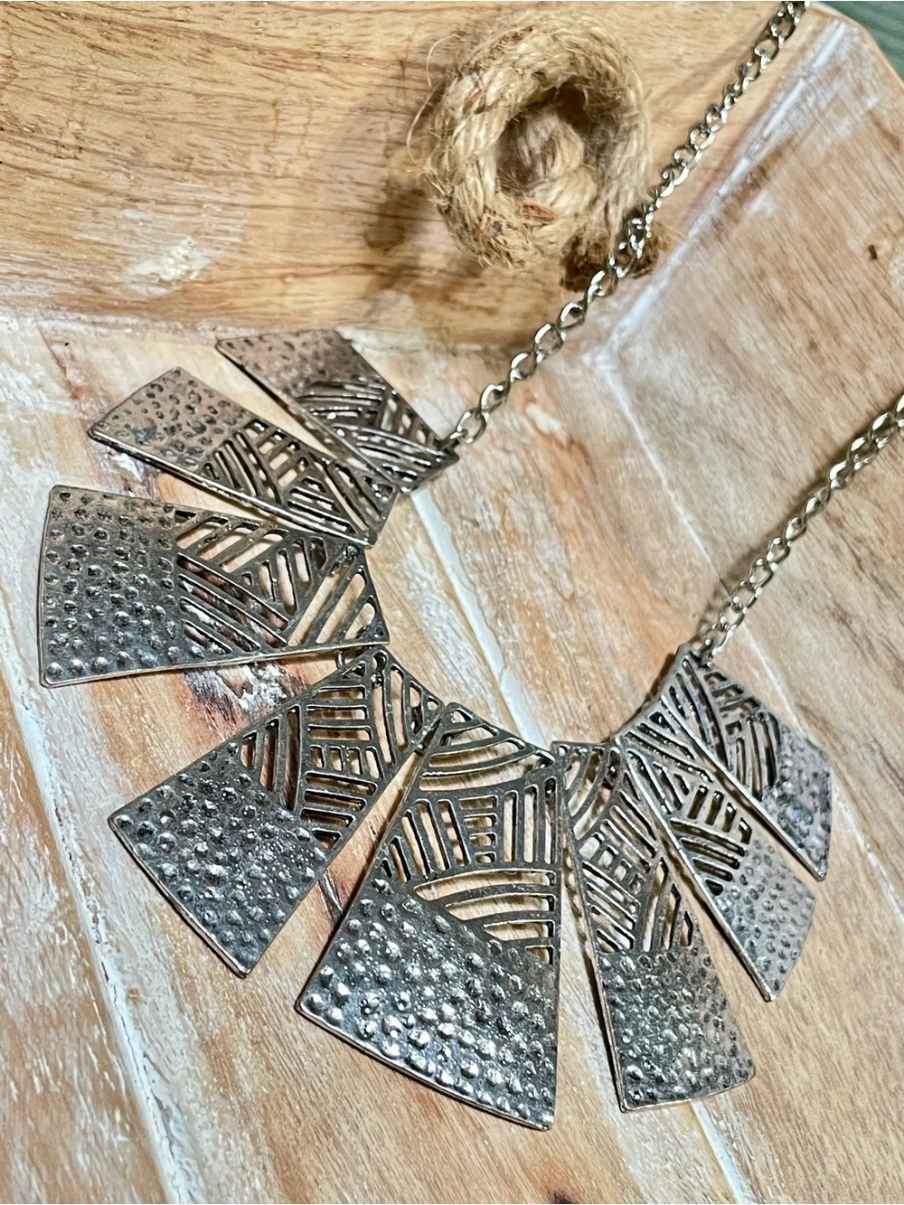 Silver-Tone Textured Geometric Statement Necklace